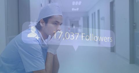 Thoughtful medical professional balancing social media influence