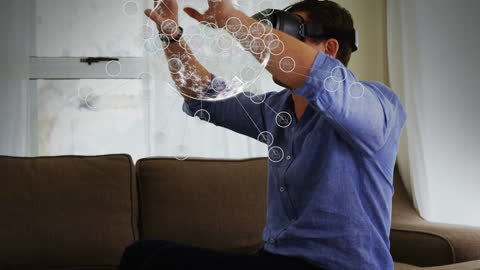 Businessman Using VR Headset with Digital Interface Globe