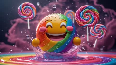 Whimsical Rainbow Sphere Splashes in Fantasy Candy World