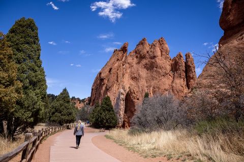 Hiker Walking on Trail at Garden of the Gods