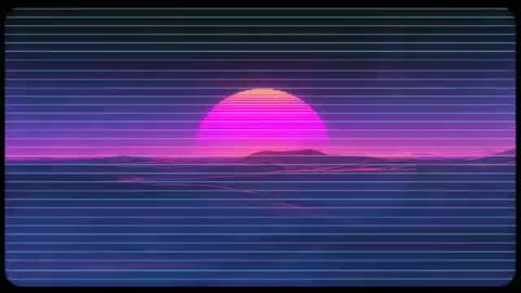 Retro Futuristic Landscape with Magenta Sunset and Scan Lines