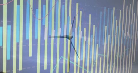 Wind turbine overlaid with financial graph interface