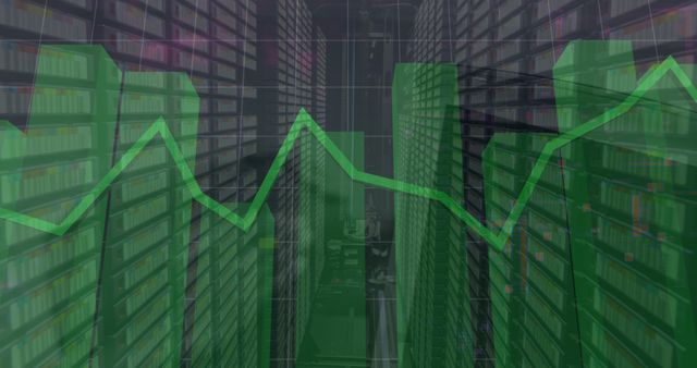 Image of green graphs processing data over computer server room - Download Free Stock Photos Pikwizard.com
