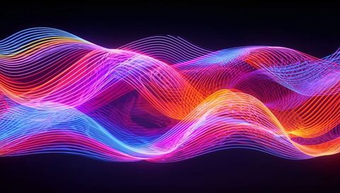 Neon ribbon waves flowing in vivid gradient lines abstract digital background