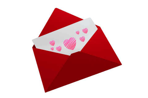 Romantic love letter with hearts on transparent background