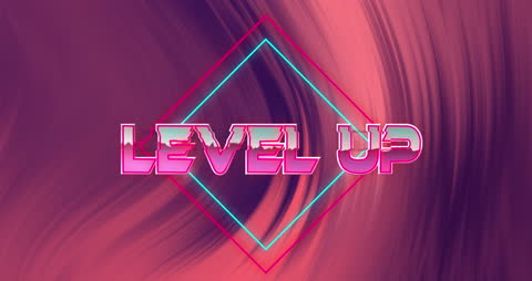 Animated Neon Level Up Text with Retro Futuristic Design