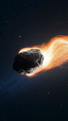 Meteor Entering Star Field Revealing Fiery Plasma Tail and Rotation Vertical Space Video