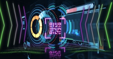 Neon QR Code with Data Processing Elements in Futuristic Design - Download Free Stock Images Pikwizard.com