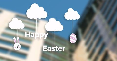 Whimsical easter bunny-cityscape celebrating festive greetings