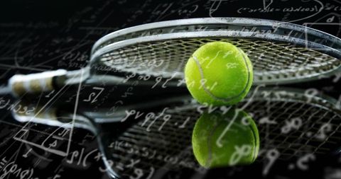 Tennis Racket and Ball with Overlay of Math Equations
