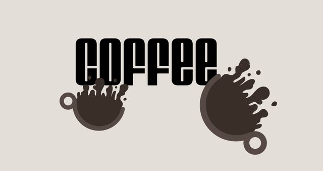Vector image of spilling coffee in cups with coffee text on white background, copy space. Illustration, international coffee day, celebration, promote coffee, appreciates farmers, fair trade.