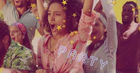 Diverse Group of Friends Smiling and Celebrating at Exciting Party