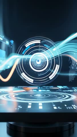Spinning Holographic Interface with Pulsing Data Rings and Flowing Light Ribbon - Vertical Tech Vide