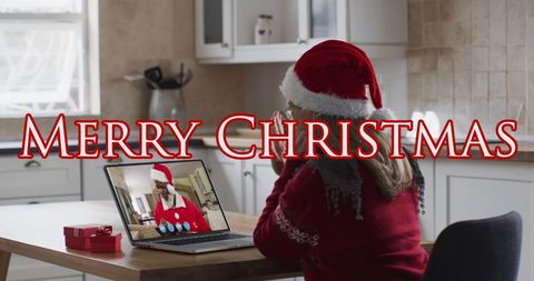 Christmas video call with family celebrating traditions