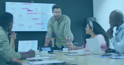 Business Leader Spearheading Digital Presentation in Modern Office