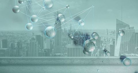 Abstract Spheres and Lines Illustrating Urban Tech Connectivity Skyline