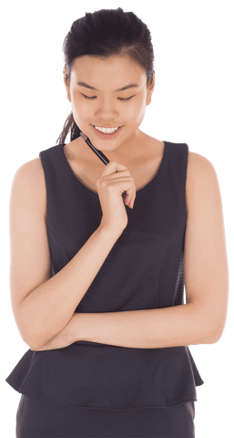 Businesswoman Contemplating on Transparent Background