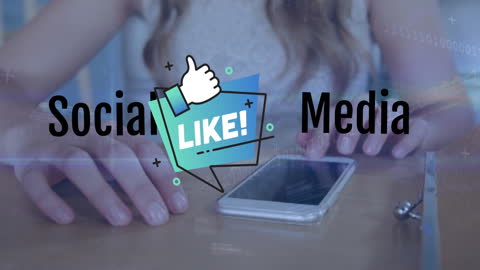 Hands Typing on Phone with Social Media Icons Overlay