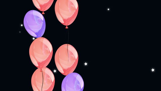 Brightly colored balloons float against a black background with scattered stars. Ideal for use in celebration themes, birthday invitations, festive event promotions, and party advertisement decorations.