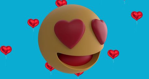 Heart Eyes Emoji with Red Balloons on Blue Background - Download Free Stock Images Pikwizard.com
