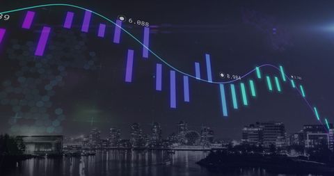 Financial Data Graphics with Stunning Night Cityscape - Download Free Stock Images Pikwizard.com
