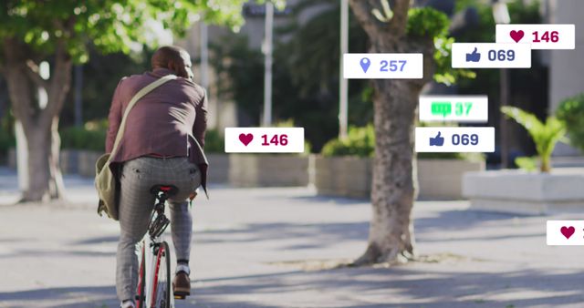 Man Riding Bicycle Outdoors With Social Media Notifications - Download Free Stock Images Pikwizard.com
