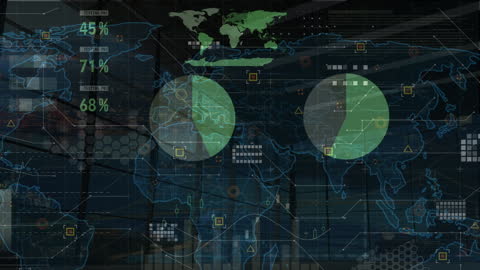 Global Data Processing Animation with World Map Overlay