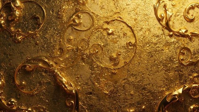 Opulent gold scrollwork on textured metal with baroque flourishes