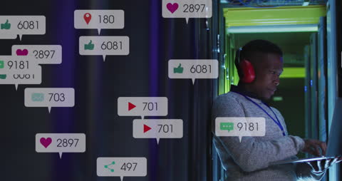 IT Technician Monitoring Social Media Notifications Data