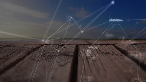 Digital Network Animation Over Wooden Surface