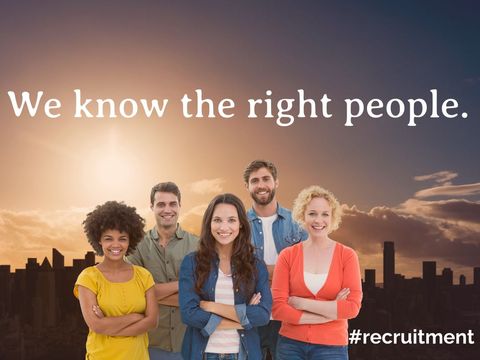 Diverse Team Promoting Recruitment Services at Sunset