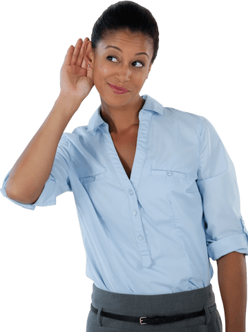 transparent businesswoman smiling and listening secretly - Download Free Stock Videos Pikwizard.com