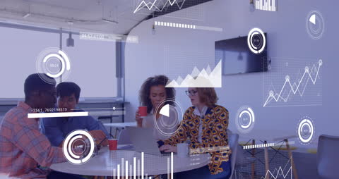 Diverse Team Analyzing Financial Data with Digital Interface