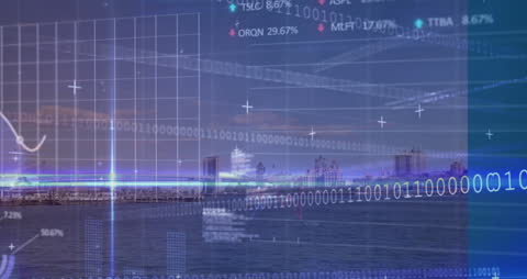 Digital Data Overlay on Cityscape with Global Connections