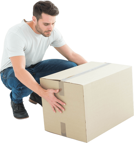 Man Crouching with Large Cardboard Box on Transparent Background - Download Free Stock Videos Pikwizard.com
