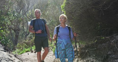 Senior Couple Enjoying Mountain Hike in Nature - Download Free Stock Images Pikwizard.com