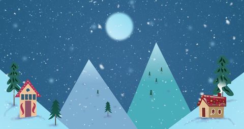Winter Night Christmas Scene with Snow Falling and Moon - Download Free Stock Images Pikwizard.com