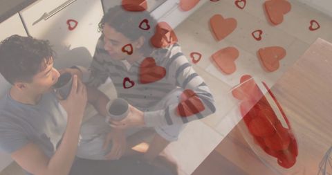 Romantic Gay Couple Enjoying Morning Coffee in Kitchen