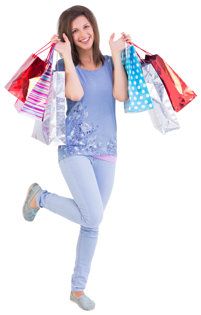 Happy Young Woman Holding Multiple Colorful Shopping Bags Transparent Background - Download Free Stock Videos Pikwizard.com