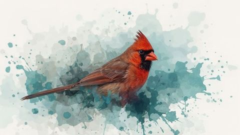 Vibrant Northern Cardinal Art on Watercolor Background