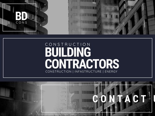 Gray skyscrapers showcasing building contractors for real estate development. Ideal for promoting construction and development companies. Useable in marketing materials, websites, and business proposals.