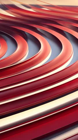 Vertical loop glossy red concentric bands shifting in 3D space, fluid motion design video