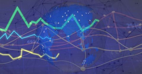Futuristic Digital Global Analytics with Colored Data Graph Overlays