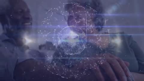 Senior Couple Connecting Through Futuristic Technology Sphere