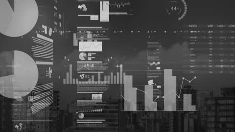 Financial Data Analysis Over Cityscape With Digital Graphs