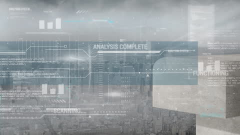 Data Processing Overlaid on Urban Cityscape