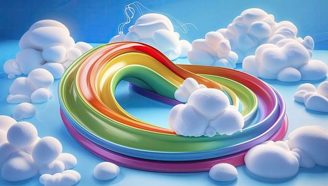 Abstract 3d rainbow loop with surreal cloud formations