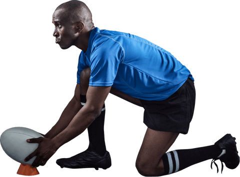 Confident rugby player preparing for a kick transparent background