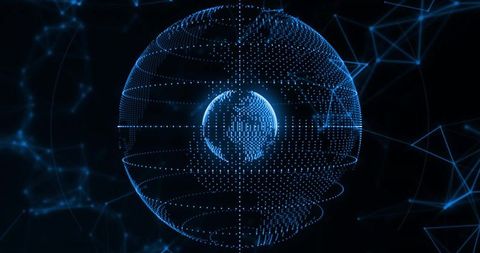 Digital Blue Sphere with Dot-Matrix Globe in Futuristic Network