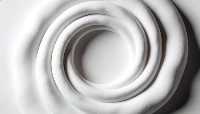Monochrome spiral sculpture featuring concentric matte rings and central void